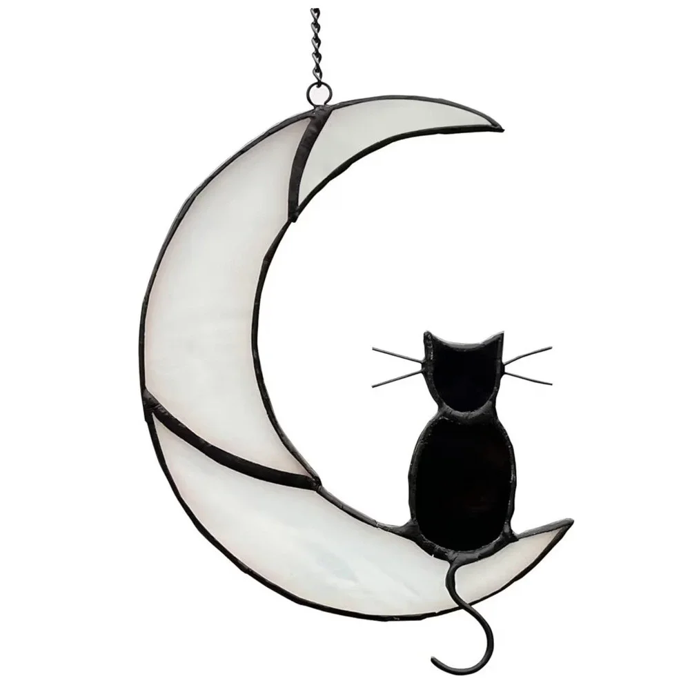 Black Cat Moon Crescent Moon Witchy Gothic Window Ornament Boho Home Decor